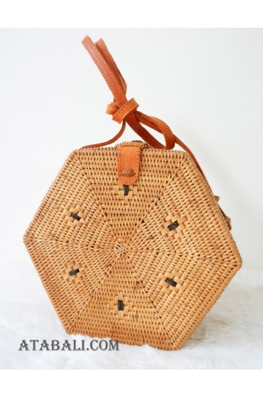 hexagon shape sling bags rattan handmade natural